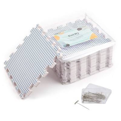 KnitIQ Extra Thick Double-Sided Blocking Mats for Knitting with Grids with 100 T-pins - pack-9