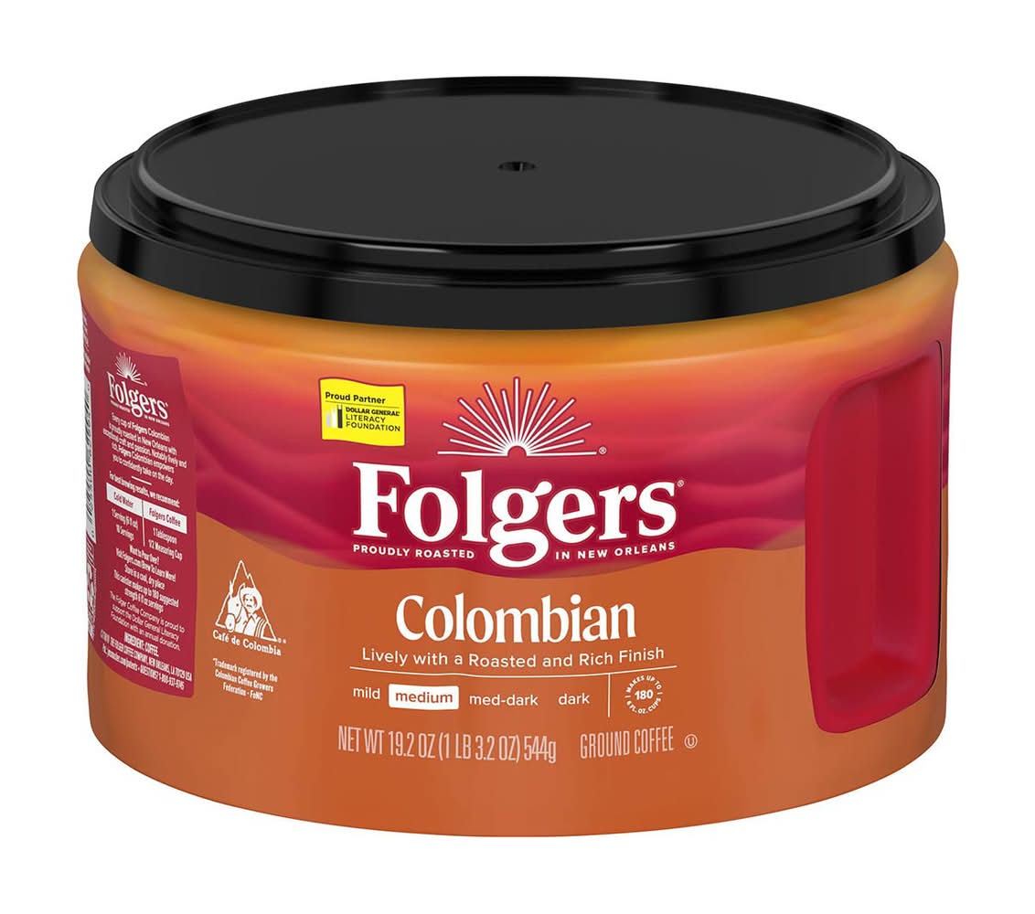 Folgers Colombian Ground Coffee Medium Roast 19.2 Ounce Canister