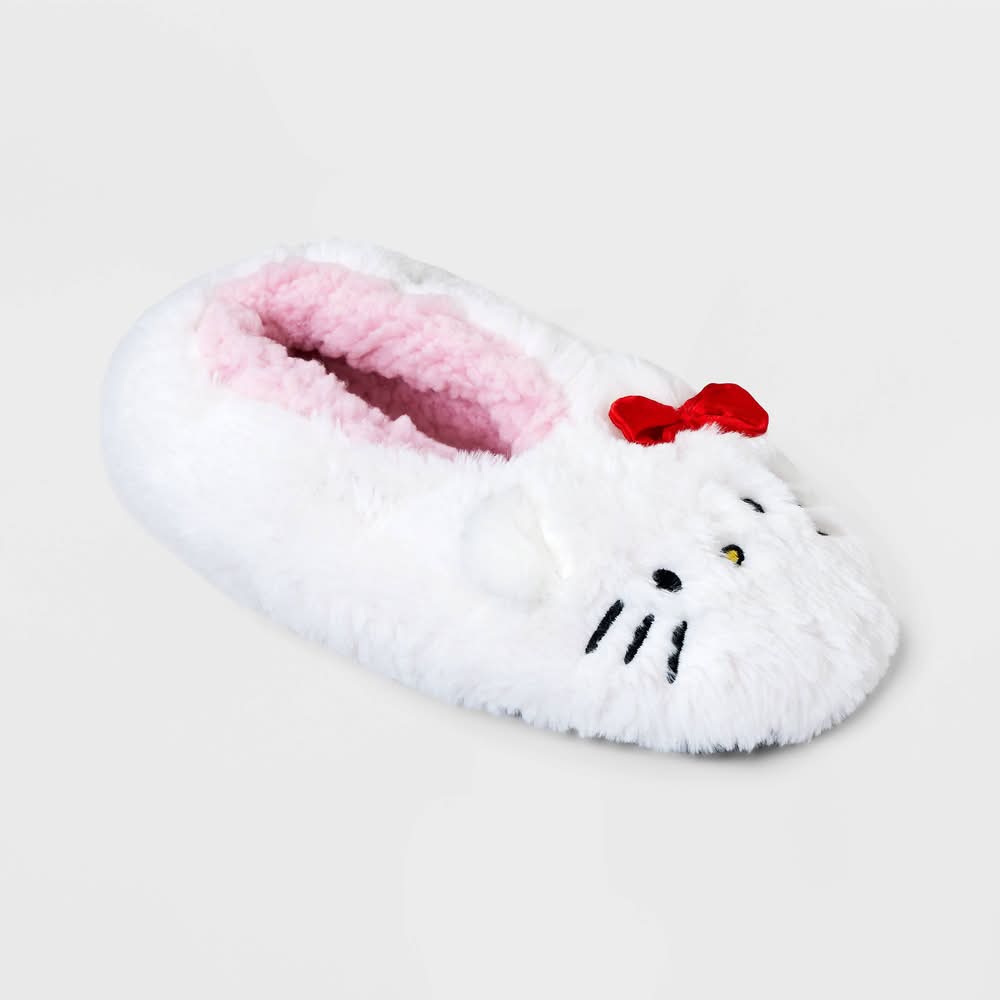 Hello Kitty Faux Plush Slipper Socks With Grippers, Women, S/M, White