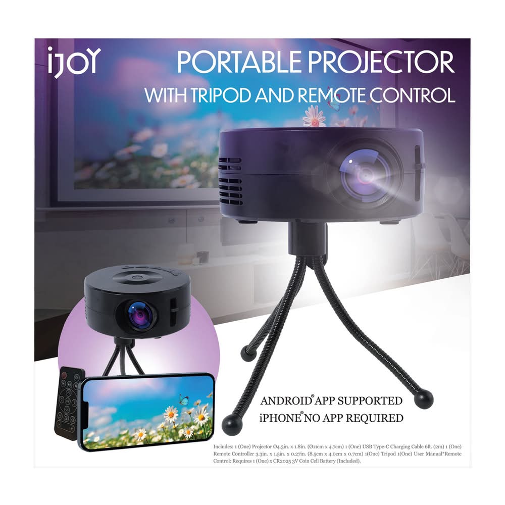 Ijoy Mini Projector For iPhone® & Android With Remote Control Black with tripod
