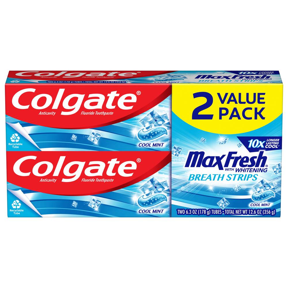 Colgate Max Fresh Fluoride Breath Strips Value pack Cool Mint Toothpaste With Whitening (2 ct)