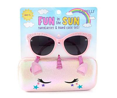Pink Glitter Unicorn Kids' Sunglasses & Hard Case
