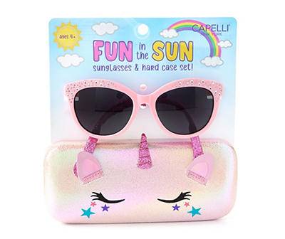 Capelli Glitter Unicorn Kids' Sunglasses & Hard Case, Pink