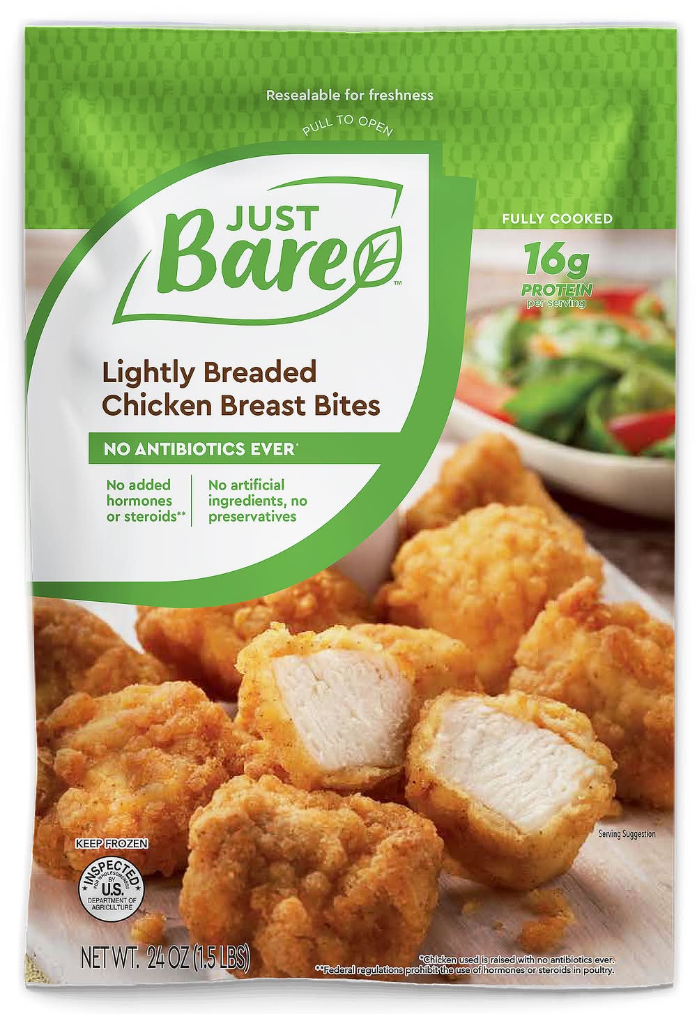 Just Bare Fully Cooked Lightly Breaded Chicken Breast Bites (24 oz)