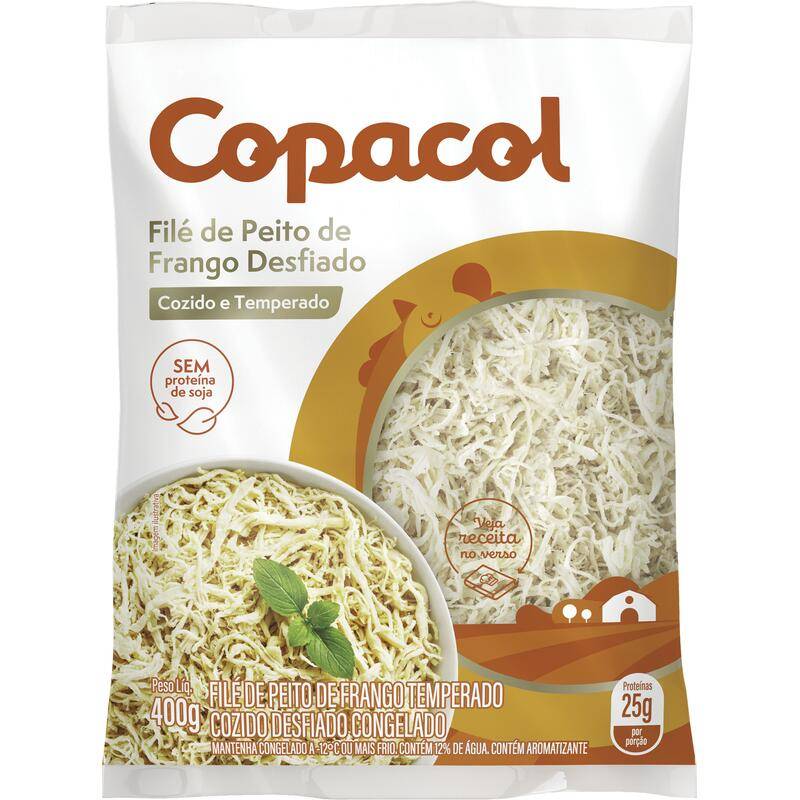 Copacol filé de peito de frango desfiado cozido e temperado congelado (400 g)