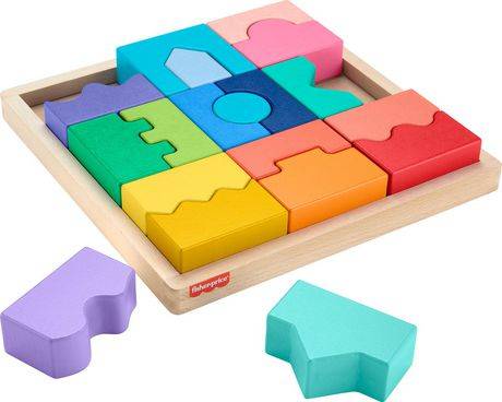 Fisher-Price Wooden Interlocking Blocks Puzzle For Toddlers & Kids