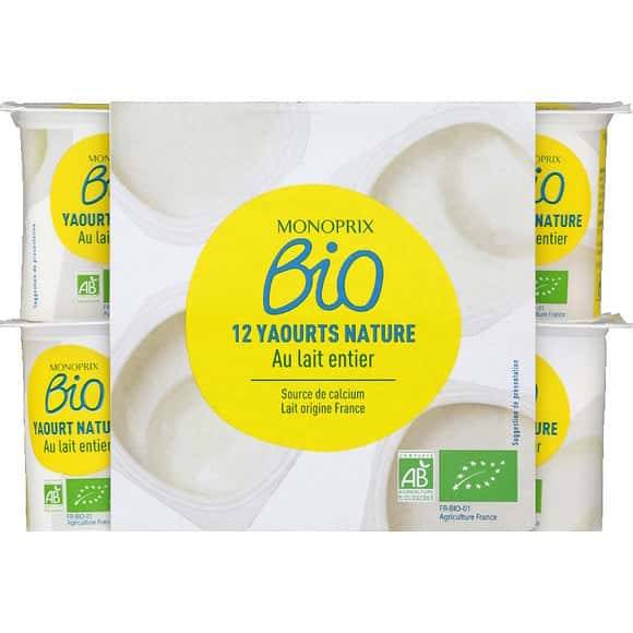 Monoprix Bio Yaourt Nature Au Lait Entier Les 12 Pots De 125 G