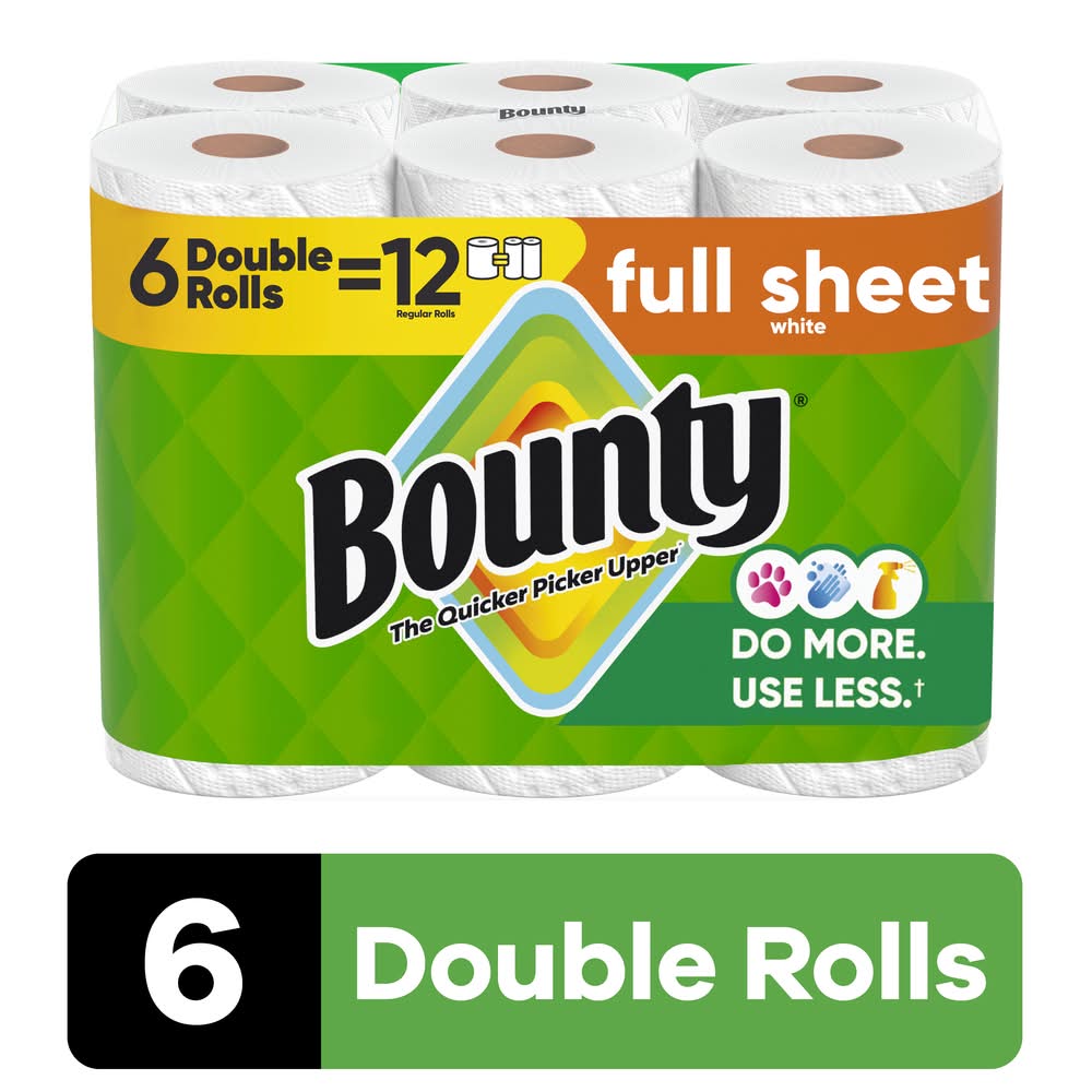 Bounty Double Paper Towel Rolls, White (6 ct)