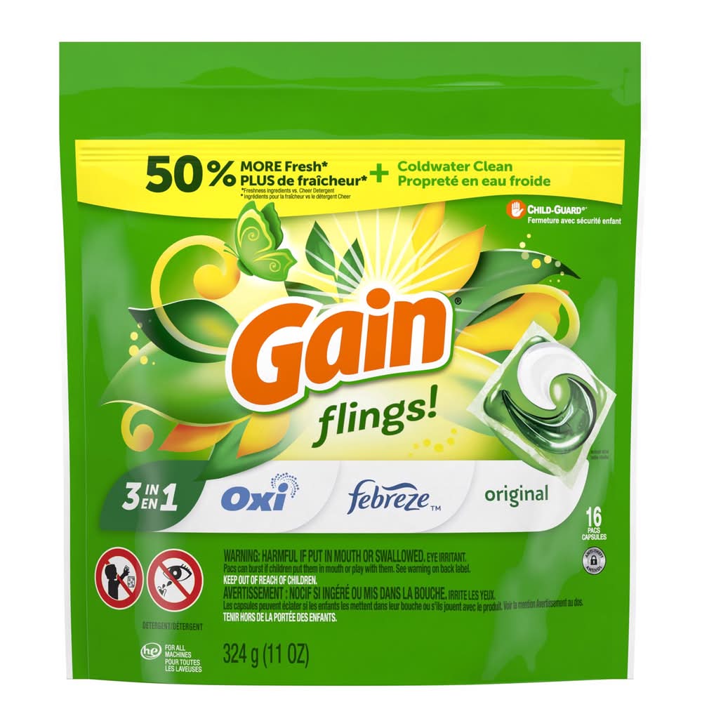 Gain Flings Original Scent Laundry Detergent Pod 12 Oz 16 Pk