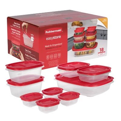 Rubbermaid Easy Store Rectangle Food Storage Container Set, L, Red (18 ct)