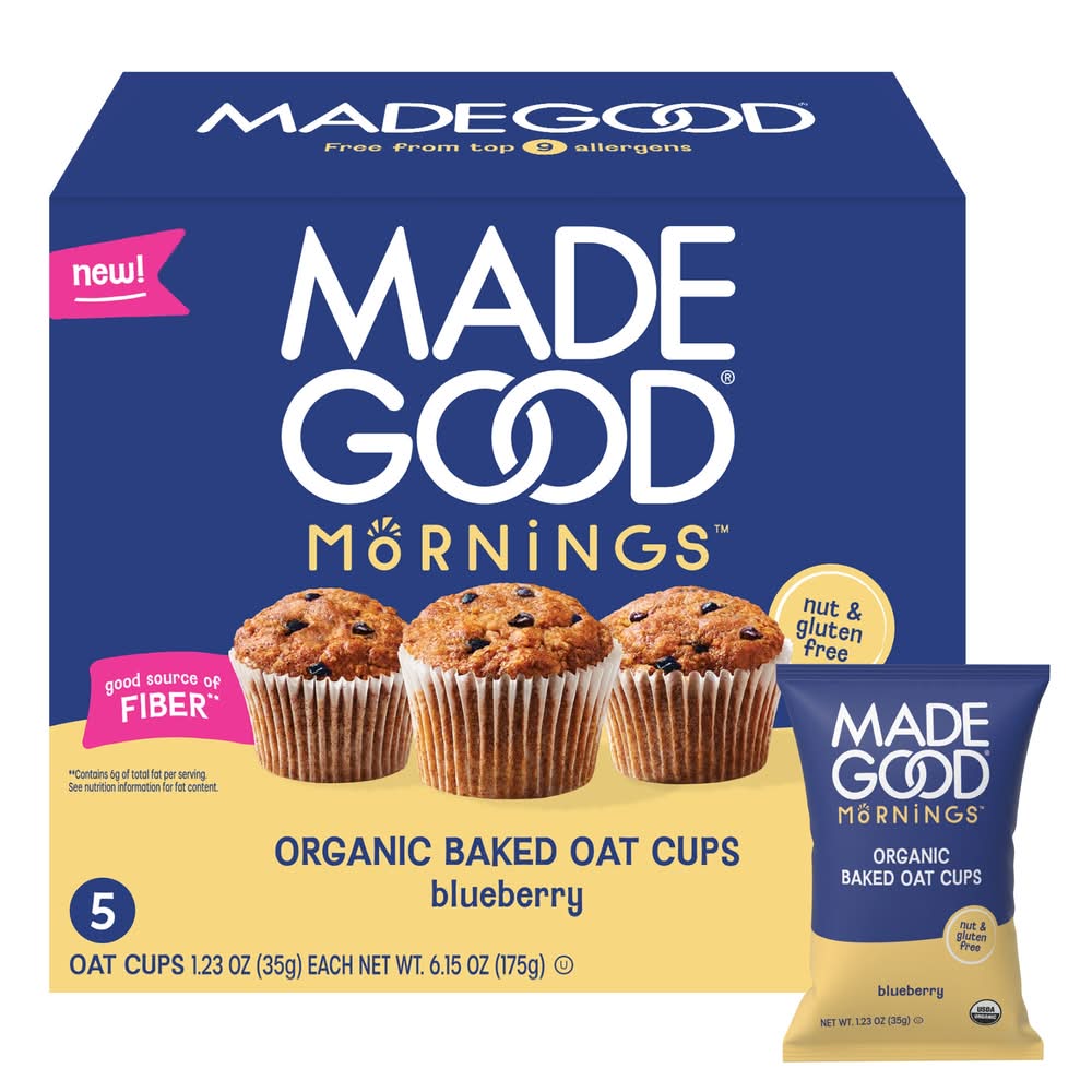 MadeGood Snack Oat Cups, Blueberry (5 x 1.23 oz)