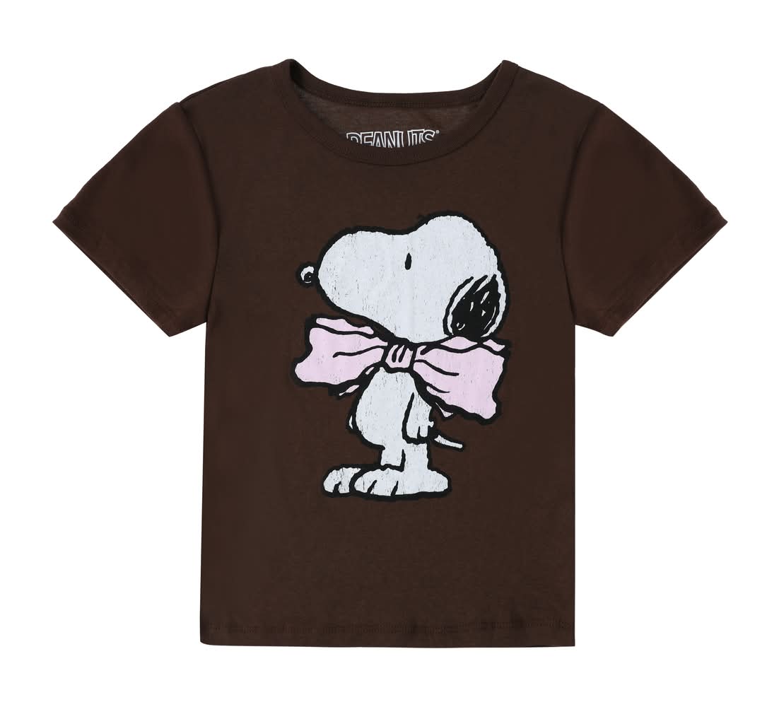 Juniors Peanuts® Snoopy Bow Graphic Tee Large Dark Brown