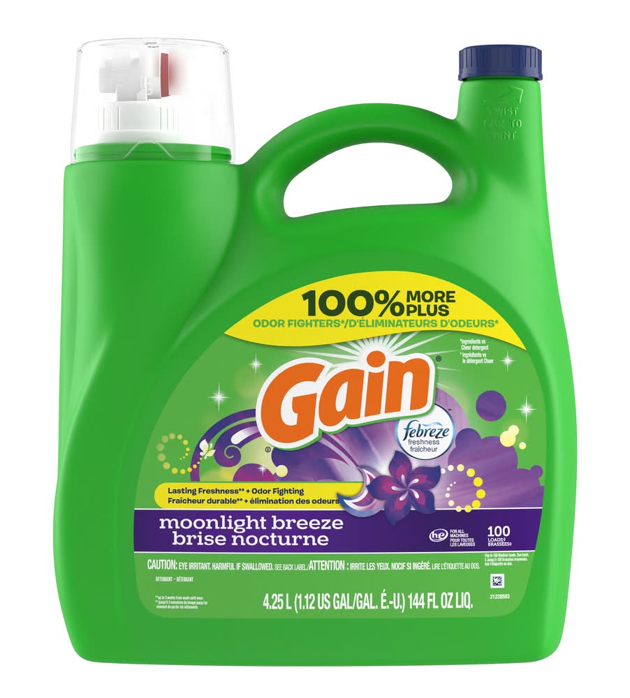 Gain Freshness & Odor Fighting Liquid Laundry Detergent, Moonlight Breeze (4.25 L)