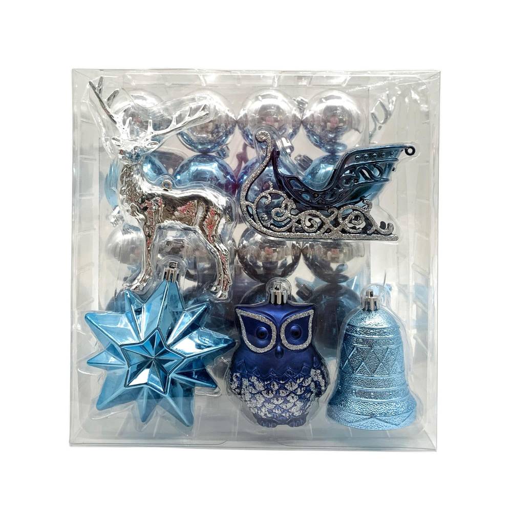 Holiday Living 26-count Multi Blue and Silver Shatterproof Ornament Set | 014-923-5