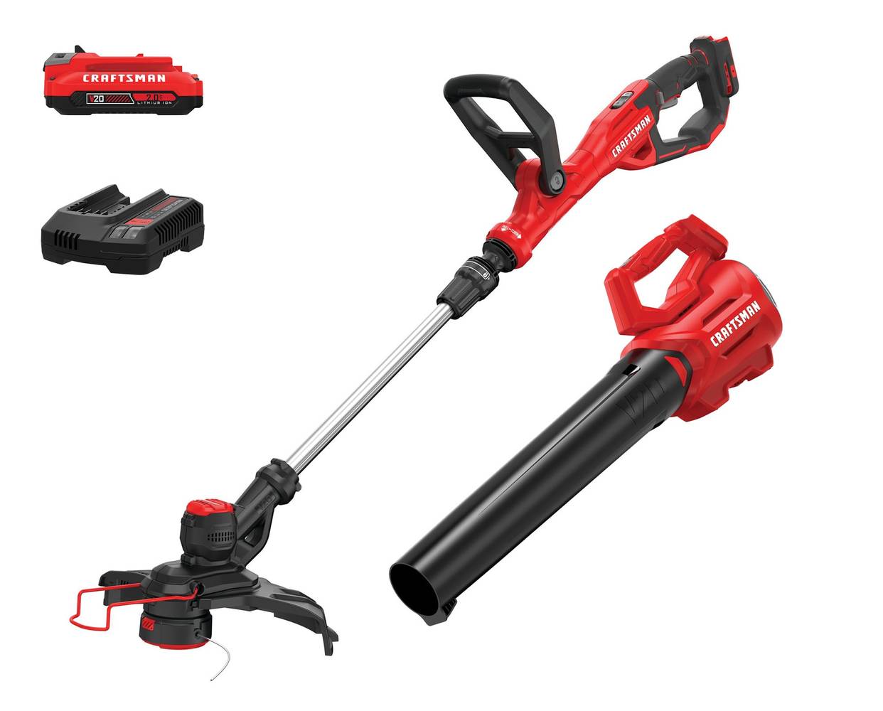 CRAFTSMAN V20 20-volt Max Cordless Battery String Trimmer and Leaf Blower Combo Kit 2 Ah (Battery & Charger Included) | CMCK197D1