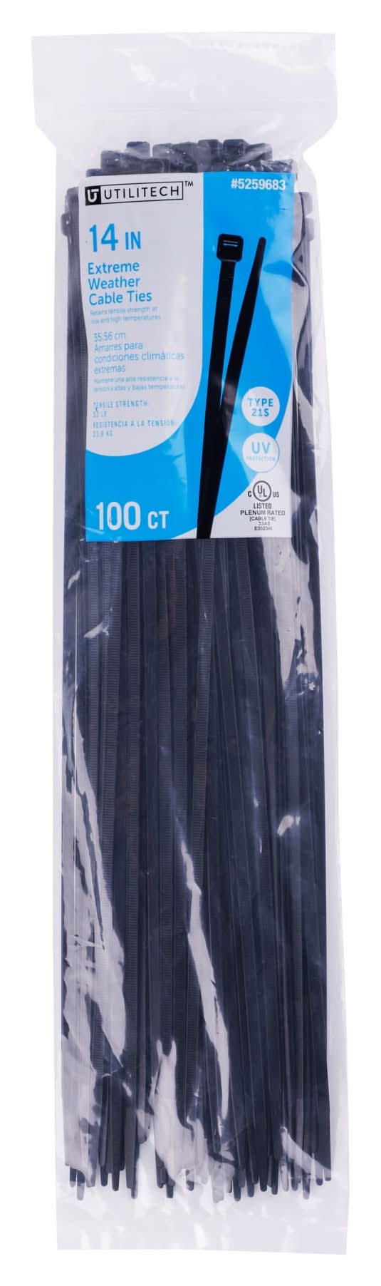 Utilitech 14-in Nylon Extreme weather zip ties Black with UV Protection 100 -Pack