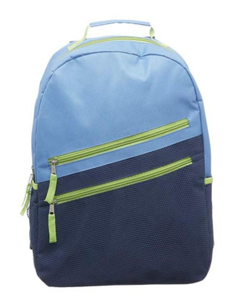 Backpack With Double Zipper Pockets Blue And Green