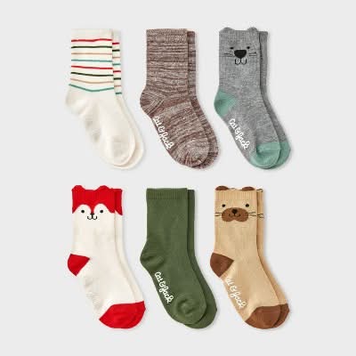 Cat & Jack Toddler Critter Crew Socks, 4T-5T, Cream (6 ct)