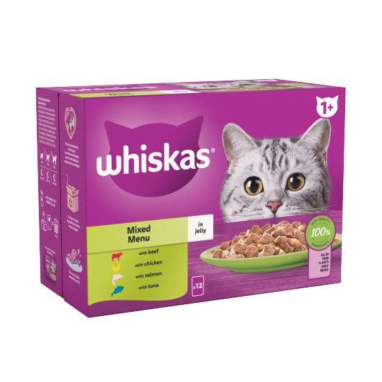 Whiskas 1+ Mixed Menu Pouches in Jelly Adult Wet Cat Food (1.02kg)