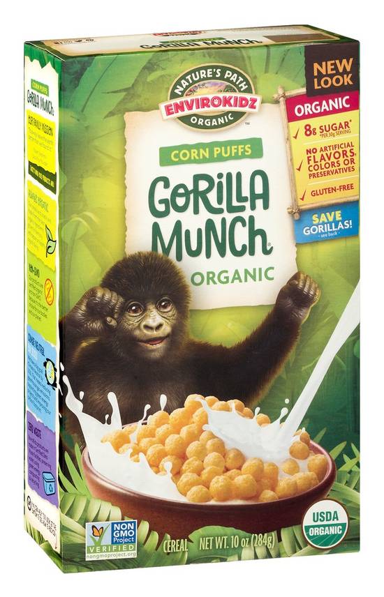 Gorilla Munch Corn Puffs Cereal Nature's Path 10 oz