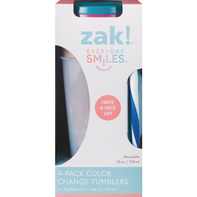zak! 4-Pack Color Change Tumblers, Multicolor, 25 oz