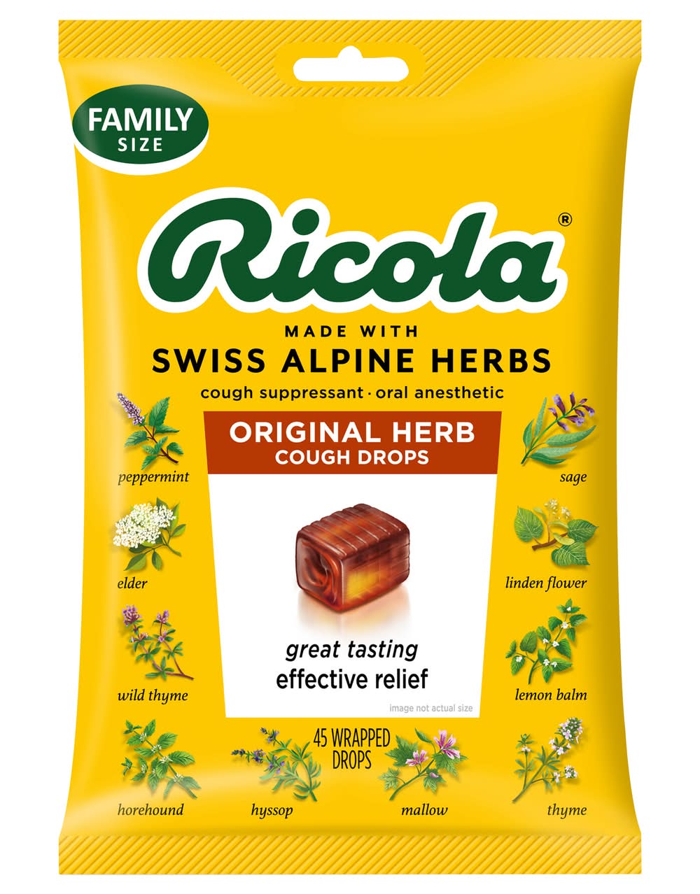 Ricola Swiss Alpine Cough Suppressant Drops, Original Herb (45 ct)