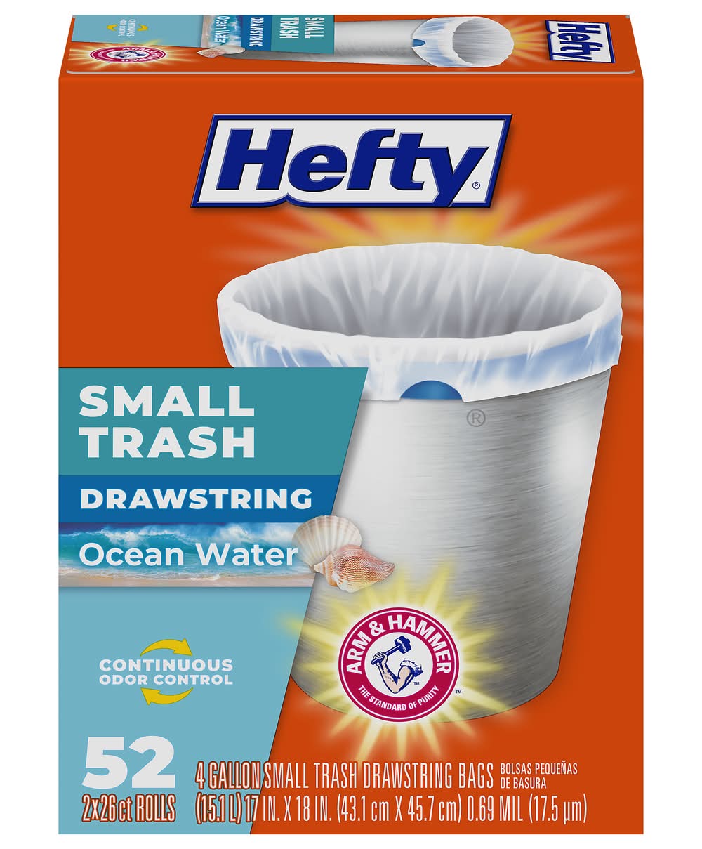 Hefty 4 Gallon Small Trash Drawstring Ocean Water Trash Bags (1.08 lbs)