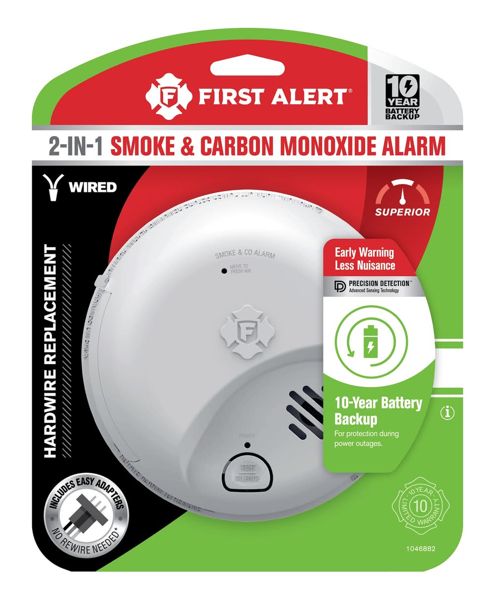 First Alert 10-Year Battery, Hardwired (with Battery Backup) Ionization Interconnected Combination Smoke and Carbon Monoxide Detector
