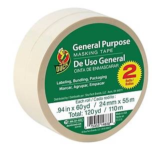 Duck General Purpose Heavy Duty Masking Tape, 0.94 x 60 yds., Beige, 2 Rolls/Pack (PG-2-2)