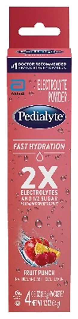 Pedialyte Fast Hydration Electrolyte Powdered Drink, Fruit Punch (4 x 0.3 oz)