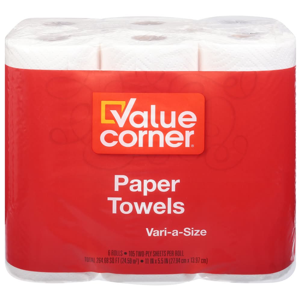 Value Corner Vari-A-Size Two Ply Paper Towels Rolls, 11x5.5 in (6 ct)