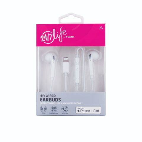 24/7 Life Lightning Wired Earbuds White