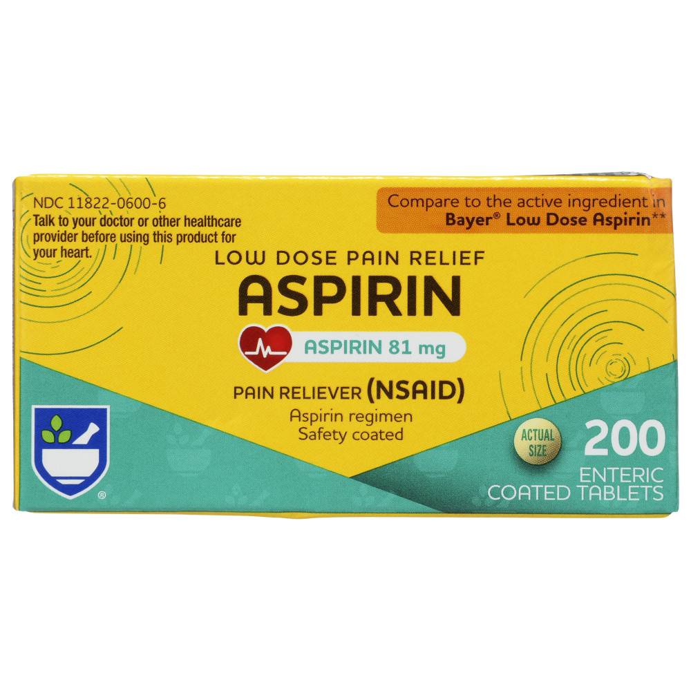 Rite Aid Low Dose Aspirin Enteric Coated Tablets - 81mg, 200 ct