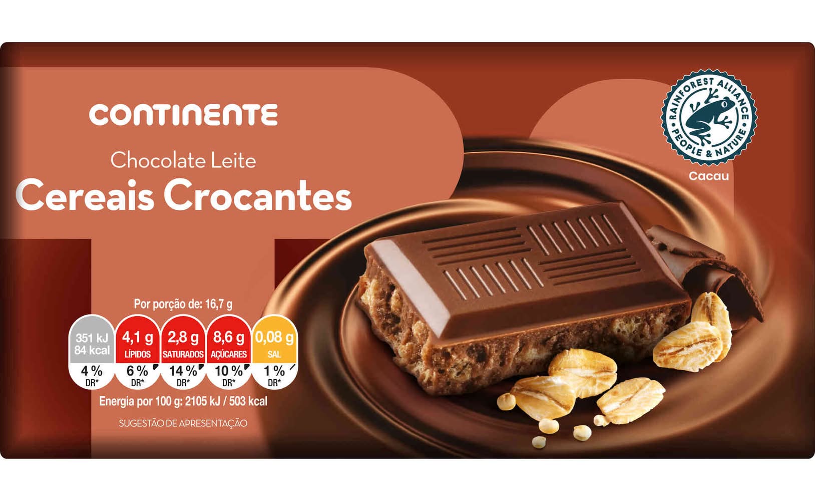 Tablete de Chocolate Cereais Crocantes Continente (emb. 100 gr)