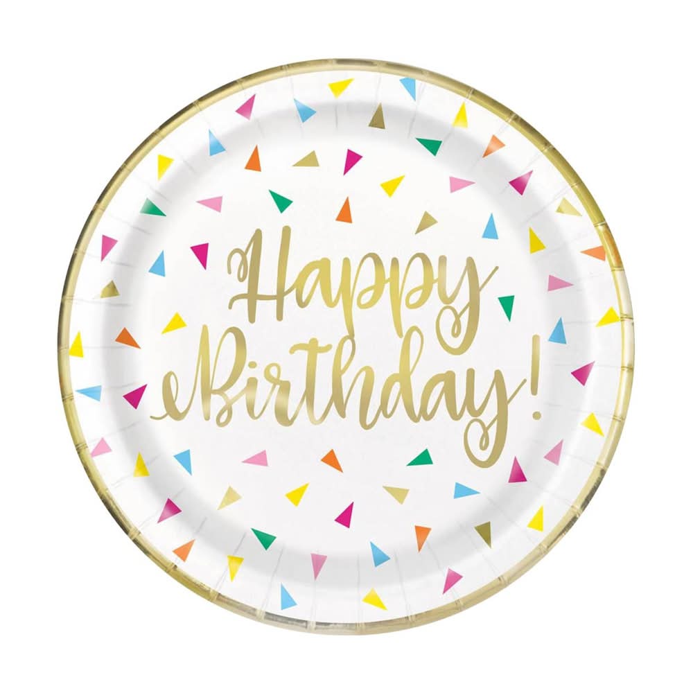 321 Party! 9" Foil Gold Triangle Confetti Birthday Party Plates 8 Ct