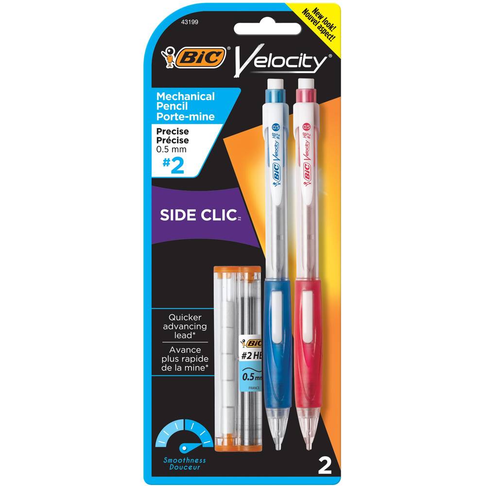 BIC Velocity Side Clic Mechanical Pencil, Fine Point (0.5 mm), #2 Lead, Pack of 2