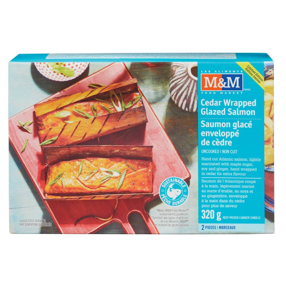 M&m food market saumon glacé enveloppé de cèdre