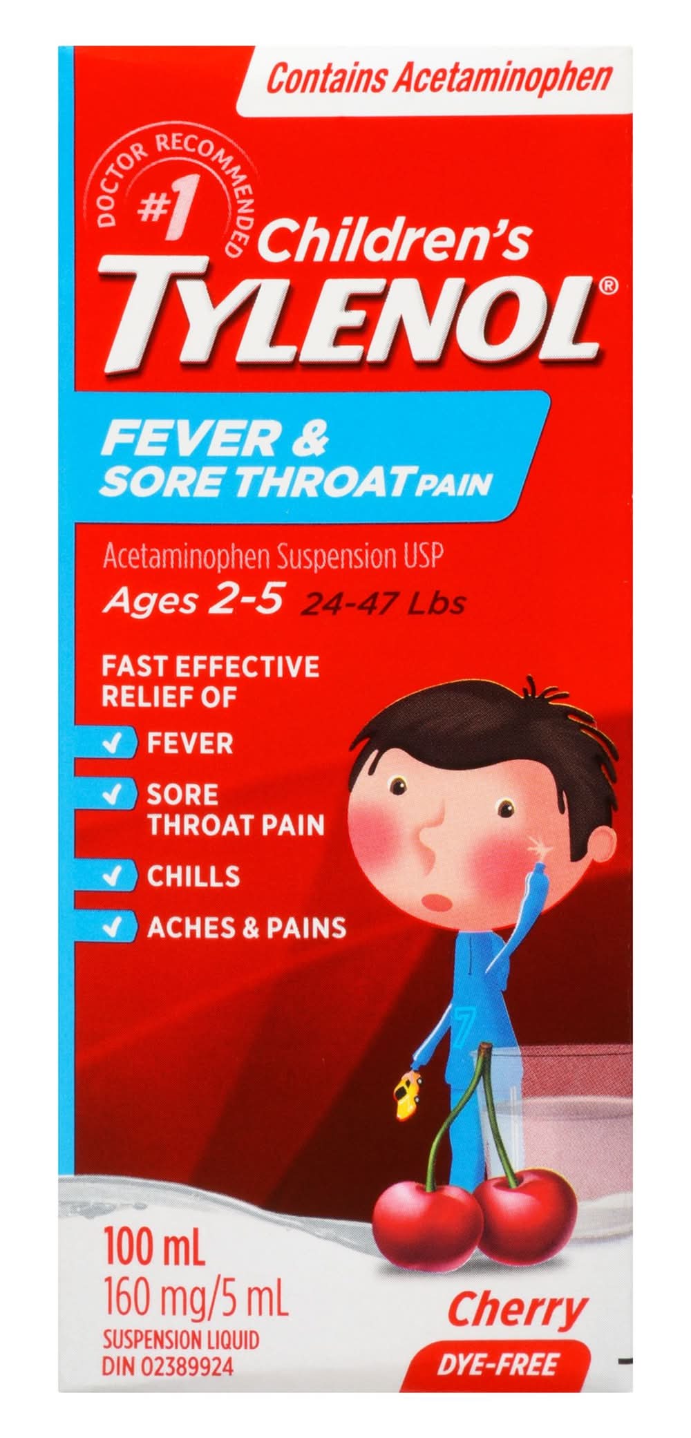 Tylenol Acetaminophen Suspension Liquid Fever & Sore Throat Pain Cherry (100 g)