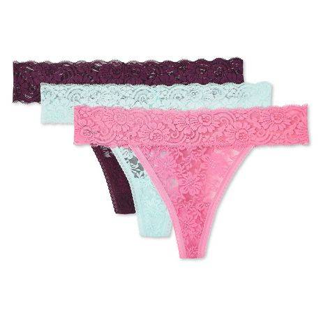 George Women''s Lace Thongs 3-Pack (Color: Azalea, Size: L)