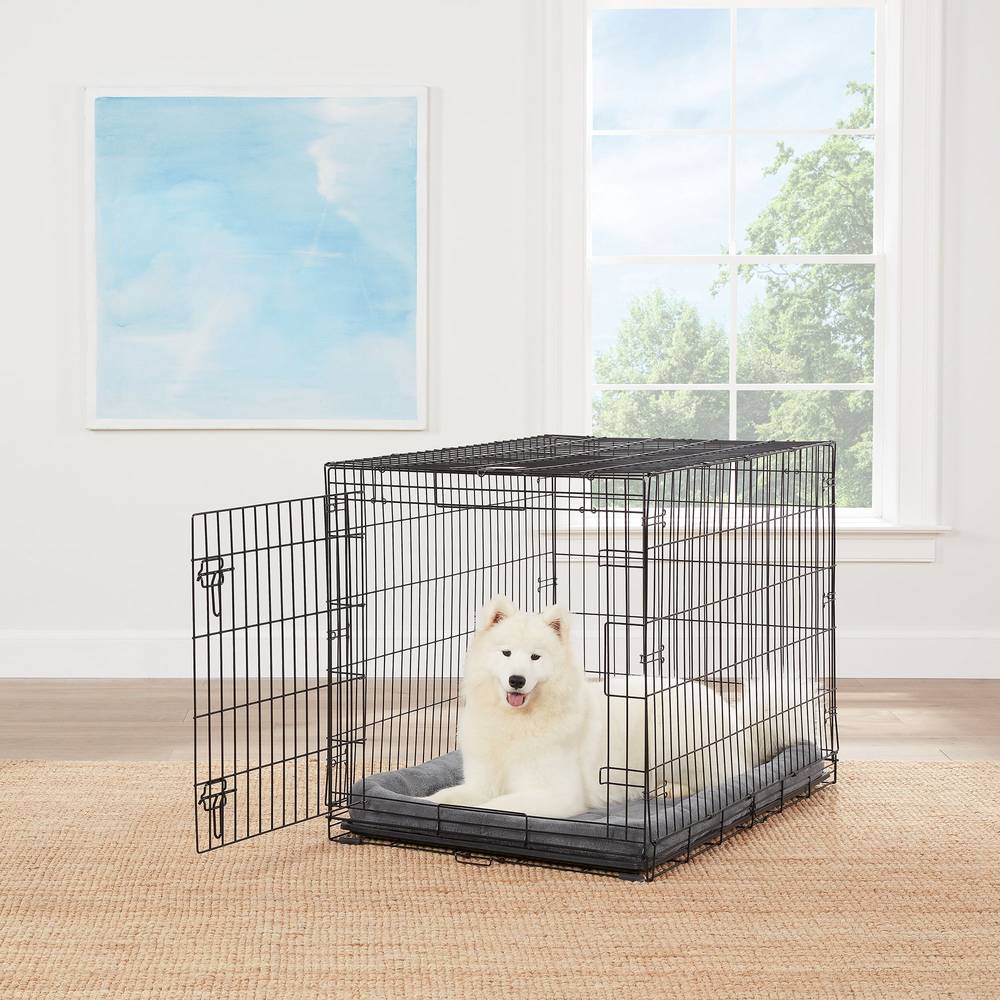 Top Paw® Single Door Folding Wire Dog Crate (Color: Black, Size: 42\"L X 28\"W X 30\"H)