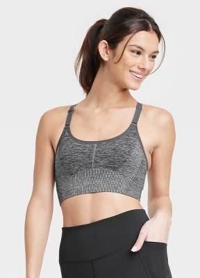 Women's Seamless Medium Support Cami Sports Bra - All In Motion™ Heathered Black S: Racerback, Adjustable Straps, Removable Padding
