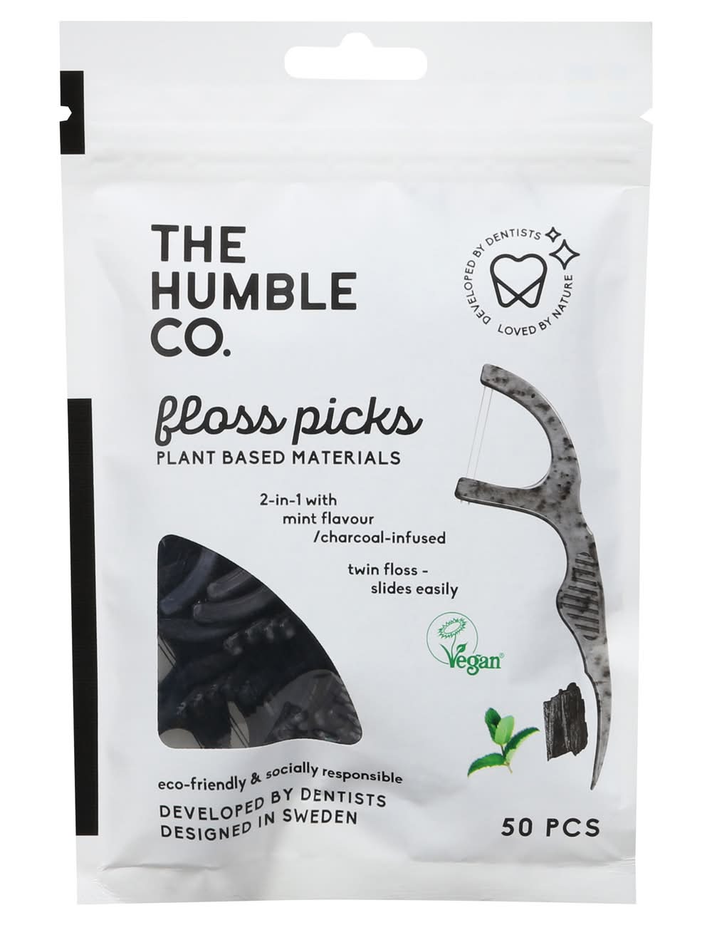 The Humble Co. Charcoal Dental Floss Picks, Mint (0.8 oz, 50 ct)
