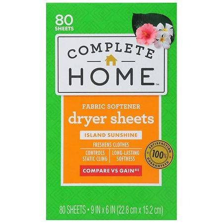 Complete Home Fabric Softening Dryer Sheets, Island Sunshine, 9 In x 6 In (80 ct)