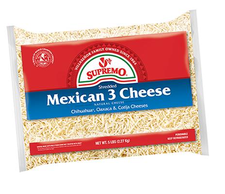 SHREDDED MEXICAN 3 CHEESE BLEND - 4/5LB