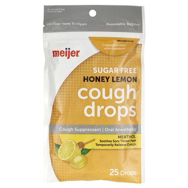 Meijer Sugar Free Honey Lemon Cough Drops, 25 Count