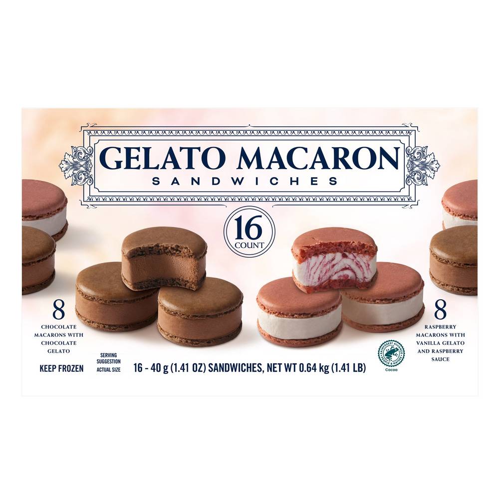 Gelato Macaron Sandwiches, Chocolate & Raspberry (1.41 oz, 16 ct)