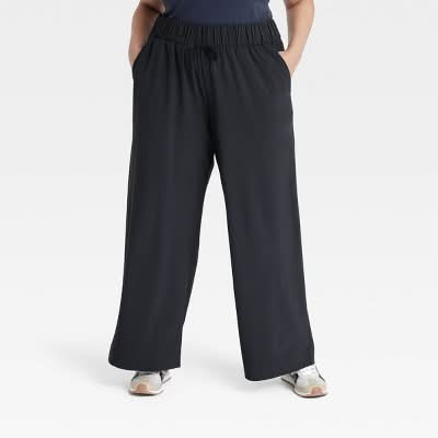 Women's Active Light High-Rise Wide Leg Pants - All In Motion™ Black XXL: Moisture Wicking, Quick Dry, 4-Way Stretch