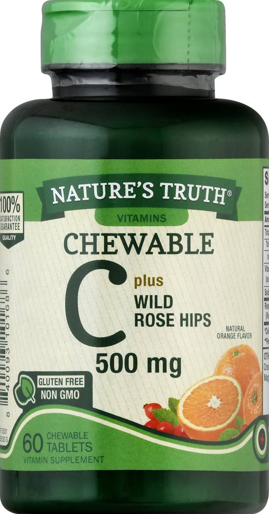 Nature's Truth Plus Wild Rose Hips 500 Chewable Tablets Orange Flavor Vitamin C (60 ct)