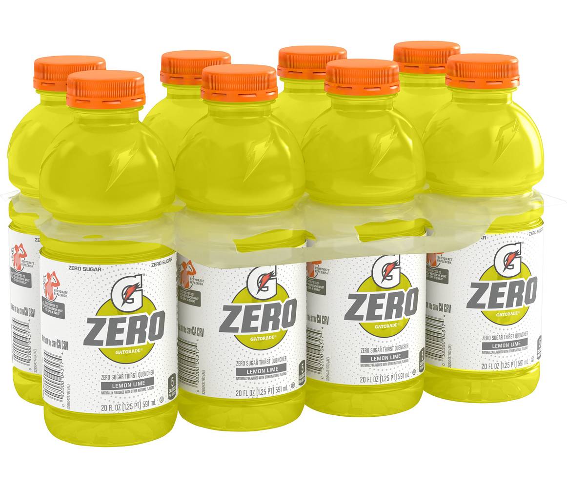 Gatorade Zero Sugar Thirst Quencher Sports Drink, Lemon-Lime (8 x 20 fl oz)