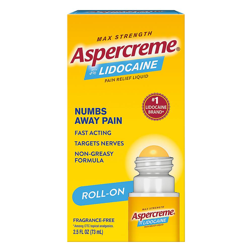 Aspercreme 4% Lidocaine Roll-On Pain Relieving Liquid (2.5 fl oz)